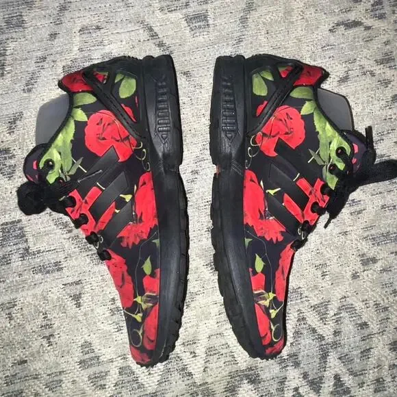 Adidas zx flux red floral sneakers women's size 7 - Picture 2 of 8
